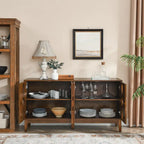 Mid Century Modern Sideboard Buffet Cabinet with Storage, Storage Cabinet with 4 Doors & Adjustable Shelves
