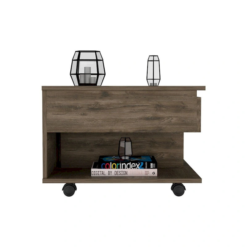 Lift Top Coffee Table for Living Room, Casters, Dark Brown Finish