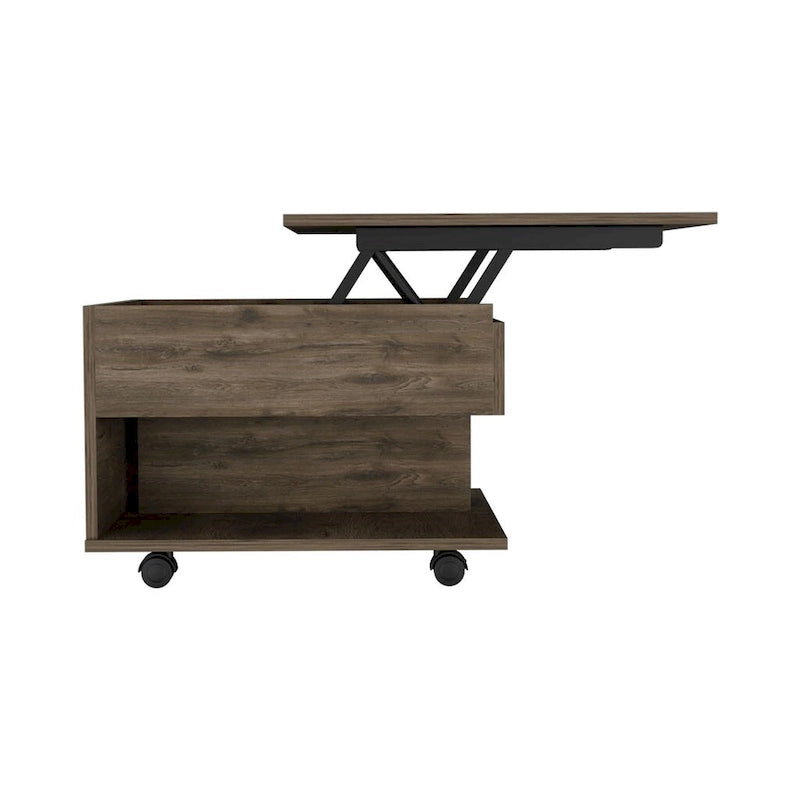Lift Top Coffee Table for Living Room, Casters, Dark Brown Finish