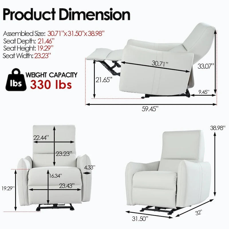 Power Recliner Wall Hugger,Small Power Recliner for Living Room,Electric Recliner for small space,Reclining Sofa