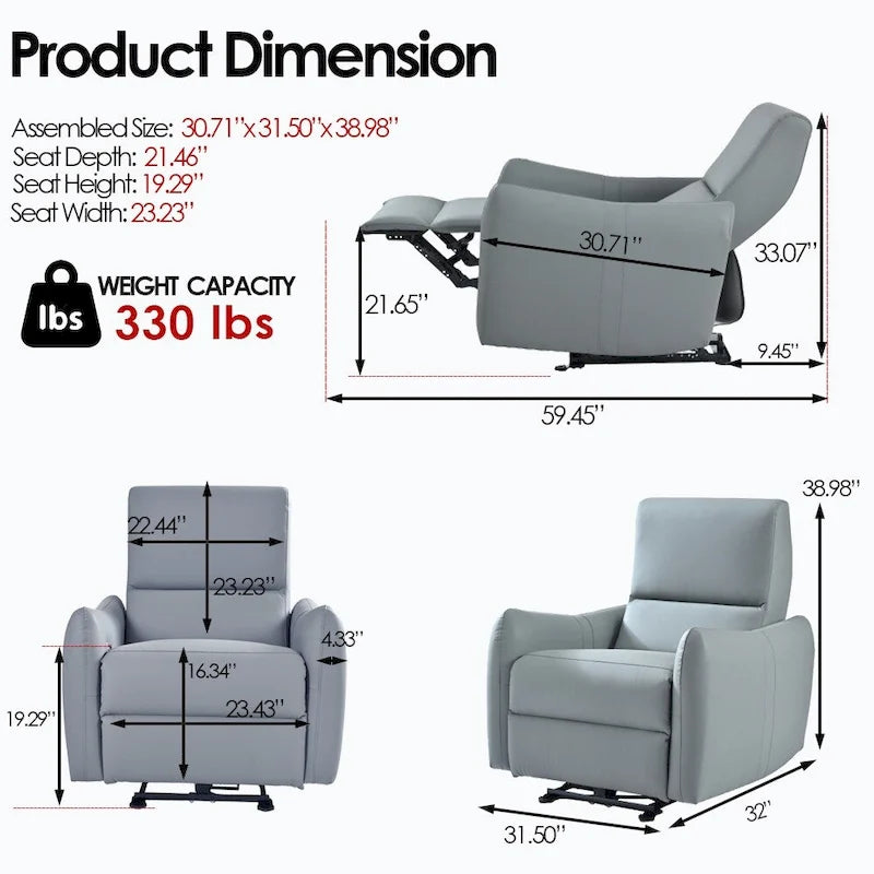Power Recliner Wall Hugger,Small Power Recliner for Living Room,Electric Recliner for small space,Reclining Sofa