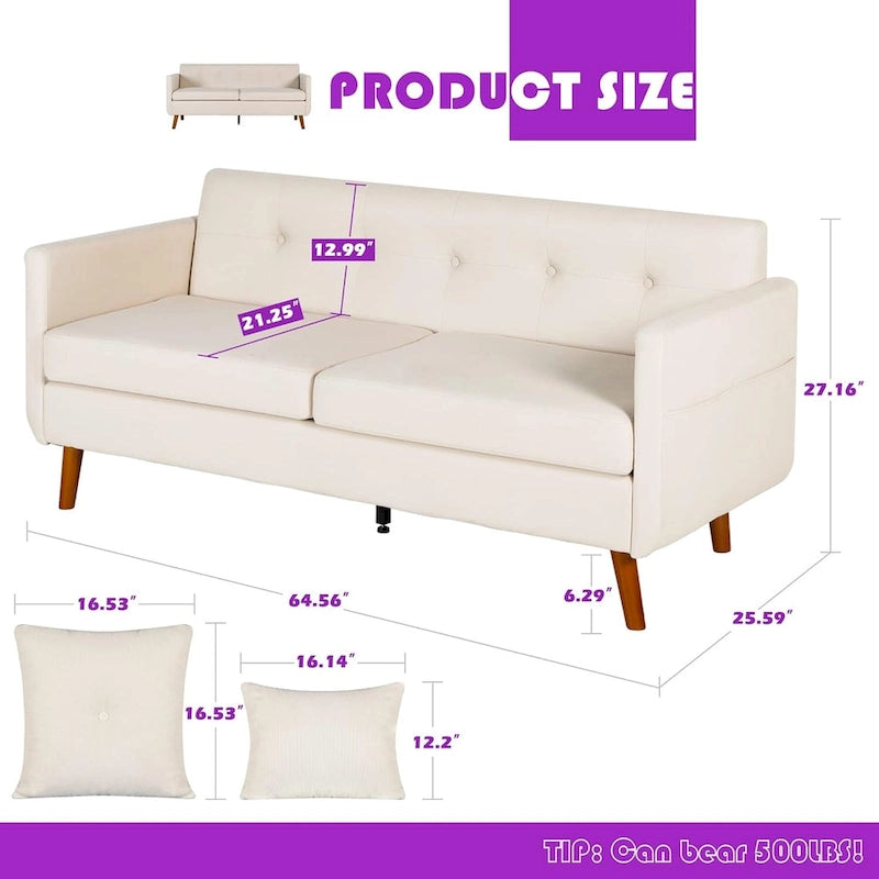 Modern 65 inch Loveseat Sofa w/ 2 USB Charging Ports
