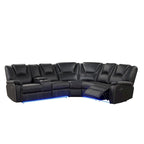 Modern Faux Leather Manual Reclining with Center Console with LED Light Strip,Living Room Furniture Set,PU Symmetrical Couch