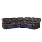 Modern Faux Leather Manual Reclining with Center Console with LED Light Strip,Living Room Furniture Set,PU Symmetrical Couch