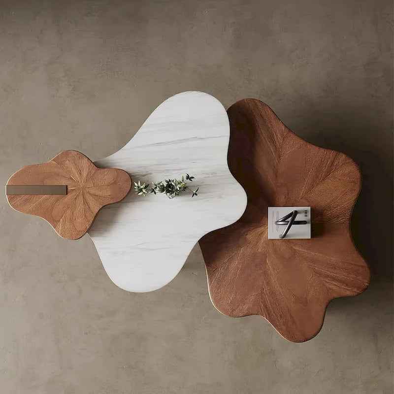 Modern Stylish Cloud Shape Solid Wood Coffee Table Set 3 Nesting Tables