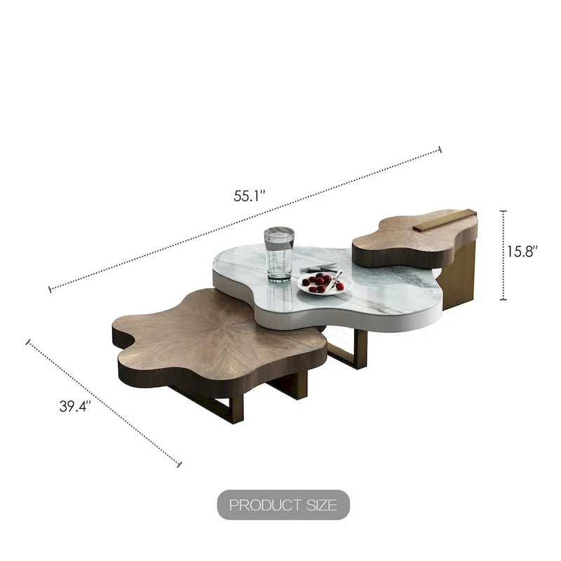 Modern Stylish Cloud Shape Solid Wood Coffee Table Set 3 Nesting Tables