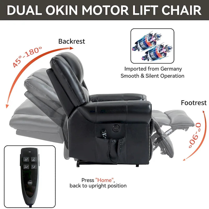 Genuine Leather Power Lift Recliner Chair with Massage and Lumbar Heat, USB Ports