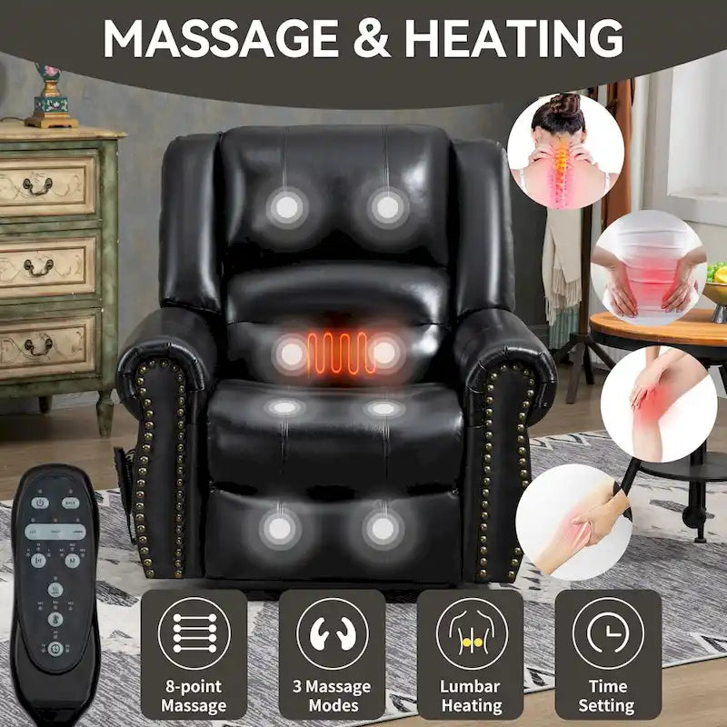 Genuine Leather Power Lift Recliner Chair with Massage and Lumbar Heat, USB Ports