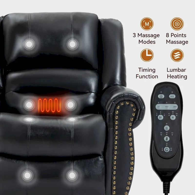 Genuine Leather Power Lift Recliner Chair with Massage and Lumbar Heat, USB Ports