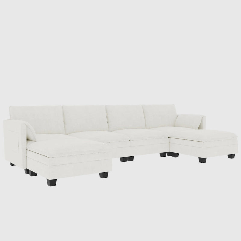 Christopher Knight Home - Noah 141.5 U-Shaped 6-Seater Sofa Couch with Movable Ottoman and Armrest Pockets, Fabric Upholstery