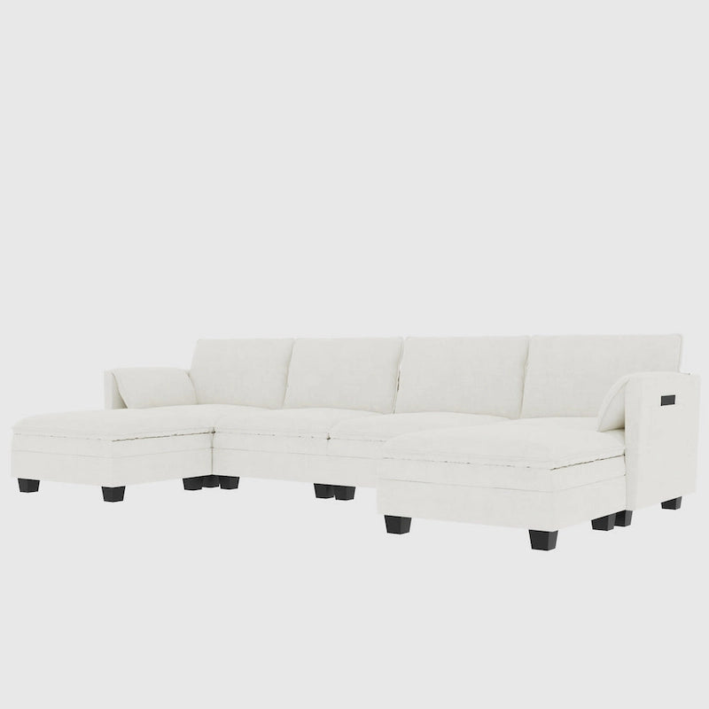 Christopher Knight Home - Noah 141.5 U-Shaped 6-Seater Sofa Couch with Movable Ottoman and Armrest Pockets, Fabric Upholstery