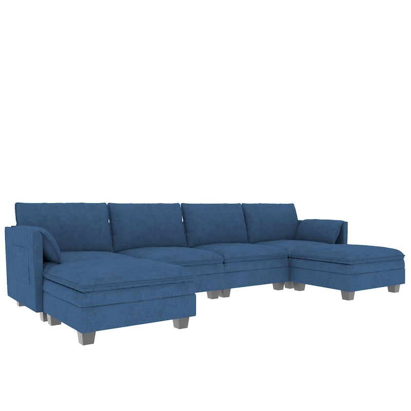Christopher Knight Home - Noah 141.5 U-Shaped 6-Seater Sofa Couch with Movable Ottoman and Armrest Pockets, Fabric Upholstery