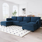 Christopher Knight Home - Noah 141.5 U-Shaped 6-Seater Sofa Couch with Movable Ottoman and Armrest Pockets, Fabric Upholstery