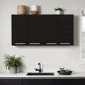 HomeRoots 47 Black Wood Wall Mounted Accent Cabinet With Four Doors