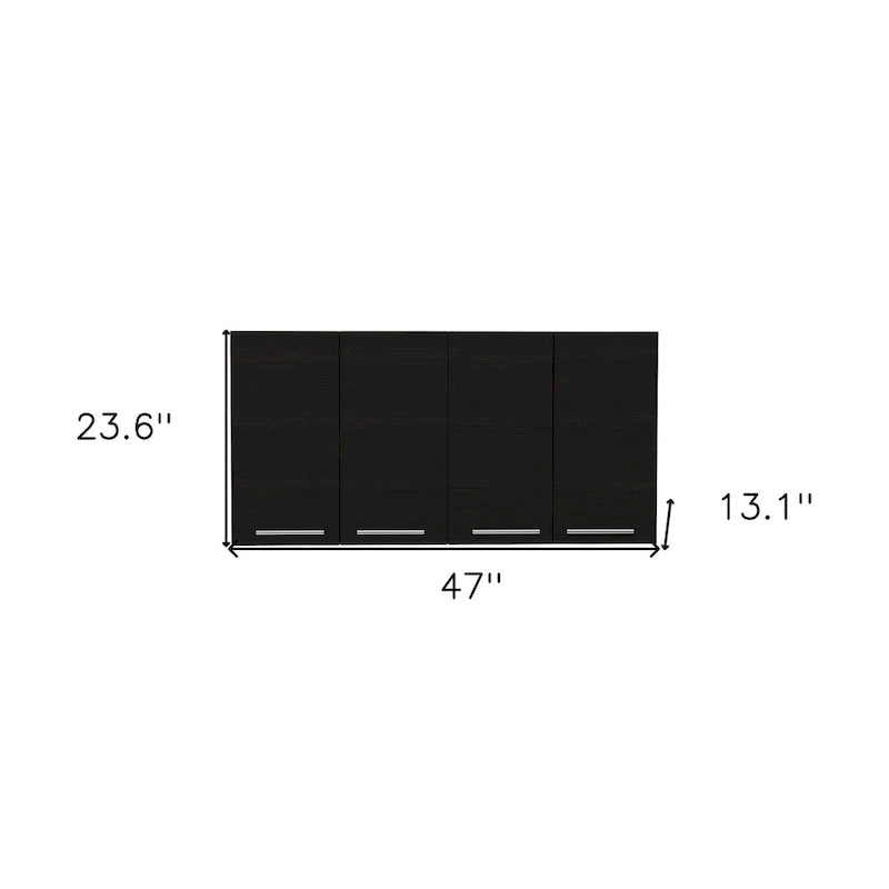 HomeRoots 47 Black Wood Wall Mounted Accent Cabinet With Four Doors