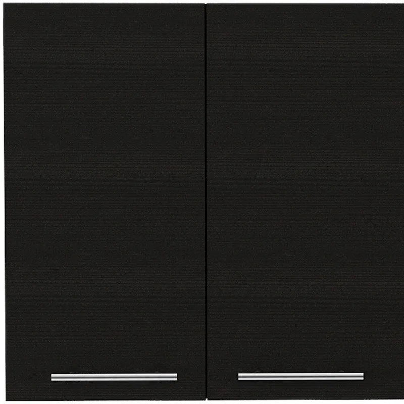 HomeRoots 47 Black Wood Wall Mounted Accent Cabinet With Four Doors