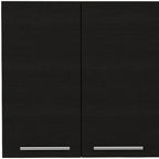HomeRoots 47 Black Wood Wall Mounted Accent Cabinet With Four Doors