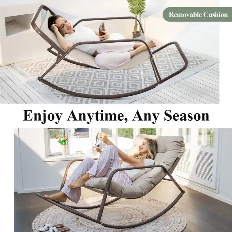 FINCATI Indoor Royal Oversized Rocking Lounge Chair, 450 lbs Extra Large Outdoor Recliner with Comfy Water-resistant Cushions