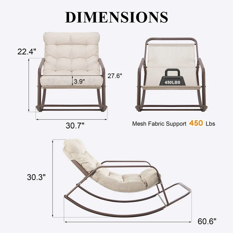 FINCATI Indoor Royal Oversized Rocking Lounge Chair, 450 lbs Extra Large Outdoor Recliner with Comfy Water-resistant Cushions