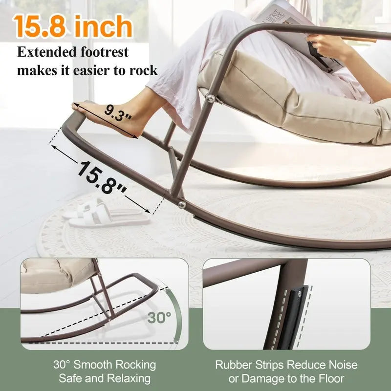 FINCATI Indoor Royal Oversized Rocking Lounge Chair, 450 lbs Extra Large Outdoor Recliner with Comfy Water-resistant Cushions
