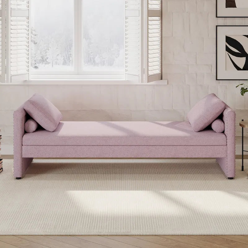 Roomfitters Upholstered Chaise Daybed with 2 Drawers and Pillows, Compact Lounger for Living Room, Linen Fabric
