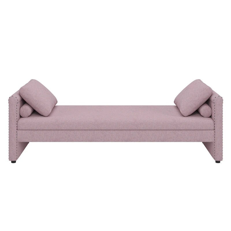Roomfitters Upholstered Chaise Daybed with 2 Drawers and Pillows, Compact Lounger for Living Room, Linen Fabric
