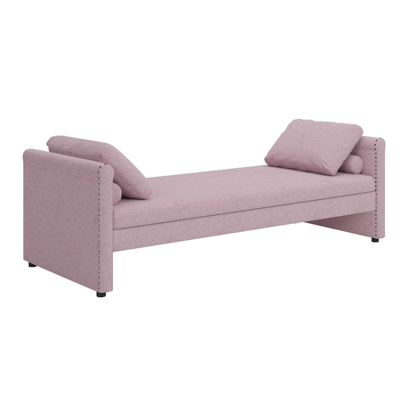 Roomfitters Upholstered Chaise Daybed with 2 Drawers and Pillows, Compact Lounger for Living Room, Linen Fabric