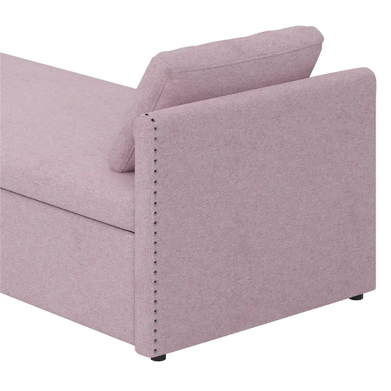 Roomfitters Upholstered Chaise Daybed with 2 Drawers and Pillows, Compact Lounger for Living Room, Linen Fabric