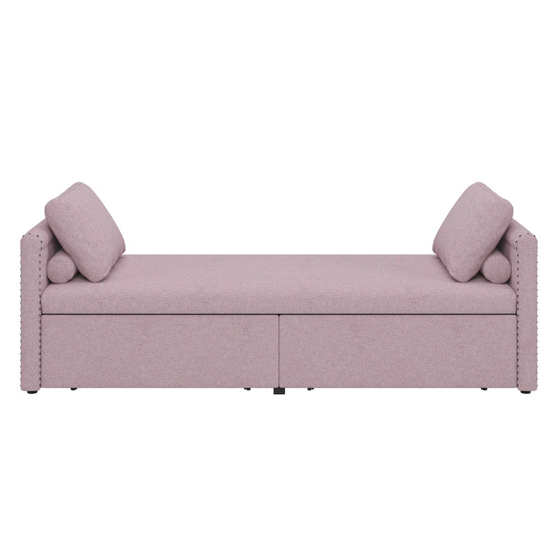 Roomfitters Upholstered Chaise Daybed with 2 Drawers and Pillows, Compact Lounger for Living Room, Linen Fabric