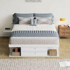 Roomfitters Queen Size Platform Bed, Storage Drawers, Open Shelves, No Box Spring Needed, White