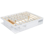 Roomfitters Queen Size Platform Bed, Storage Drawers, Open Shelves, No Box Spring Needed, White