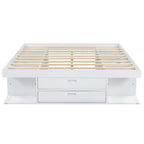 Roomfitters Queen Size Platform Bed, Storage Drawers, Open Shelves, No Box Spring Needed, White