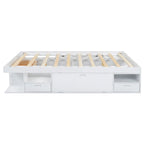 Roomfitters Queen Size Platform Bed, Storage Drawers, Open Shelves, No Box Spring Needed, White
