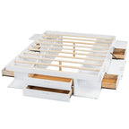Roomfitters Queen Size Platform Bed, Storage Drawers, Open Shelves, No Box Spring Needed, White