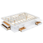 Roomfitters Queen Size Platform Bed, Storage Drawers, Open Shelves, No Box Spring Needed, White