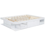Roomfitters Queen Size Platform Bed, Storage Drawers, Open Shelves, No Box Spring Needed, White