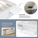 Roomfitters Queen Size Platform Bed, Storage Drawers, Open Shelves, No Box Spring Needed, White