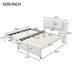 Full Size Upholstery Platform Bed with Trundle,Trundle Can be Flat or Erected, Beige