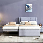 Full Size Upholstery Platform Bed with Trundle,Trundle Can be Flat or Erected, Beige