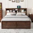 King Solid Wood Bed with Storage Headboard, 2 Drawers & USB Ports