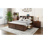 King Solid Wood Bed with Storage Headboard, 2 Drawers & USB Ports