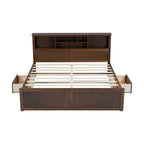 King Solid Wood Bed with Storage Headboard, 2 Drawers & USB Ports