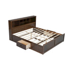 King Solid Wood Bed with Storage Headboard, 2 Drawers & USB Ports