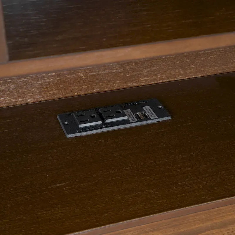 King Solid Wood Bed with Storage Headboard, 2 Drawers & USB Ports