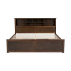 King Solid Wood Bed with Storage Headboard, 2 Drawers & USB Ports