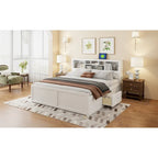 King Solid Wood Bed with Storage Headboard, 2 Drawers & USB Ports