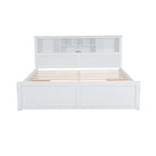 King Solid Wood Bed with Storage Headboard, 2 Drawers & USB Ports