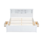 King Solid Wood Bed with Storage Headboard, 2 Drawers & USB Ports