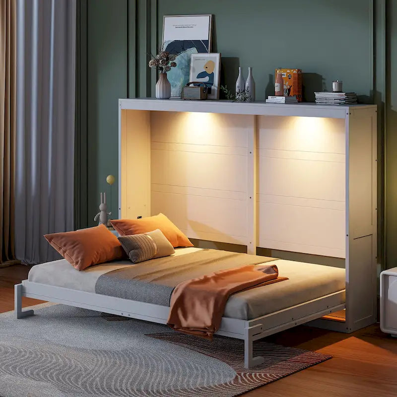 Queen Size Murphy Bed with Dual-Piston Mechanism, No Box Spring
