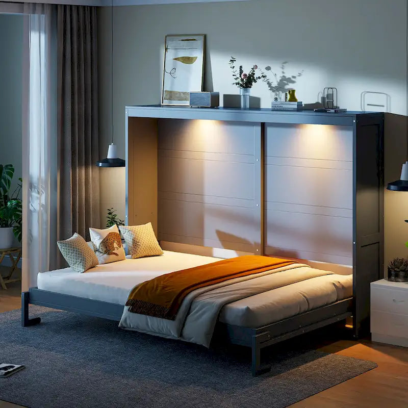 Queen Size Murphy Bed with Dual-Piston Mechanism, No Box Spring